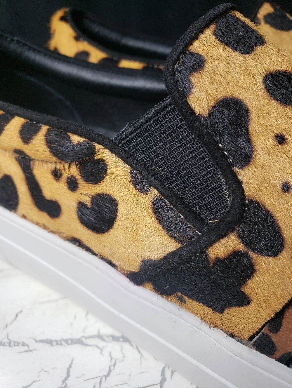 J/Slides NYC Aztec Leopard Print Calf Hair Slip-On Platform Sneakers - size 7.5
